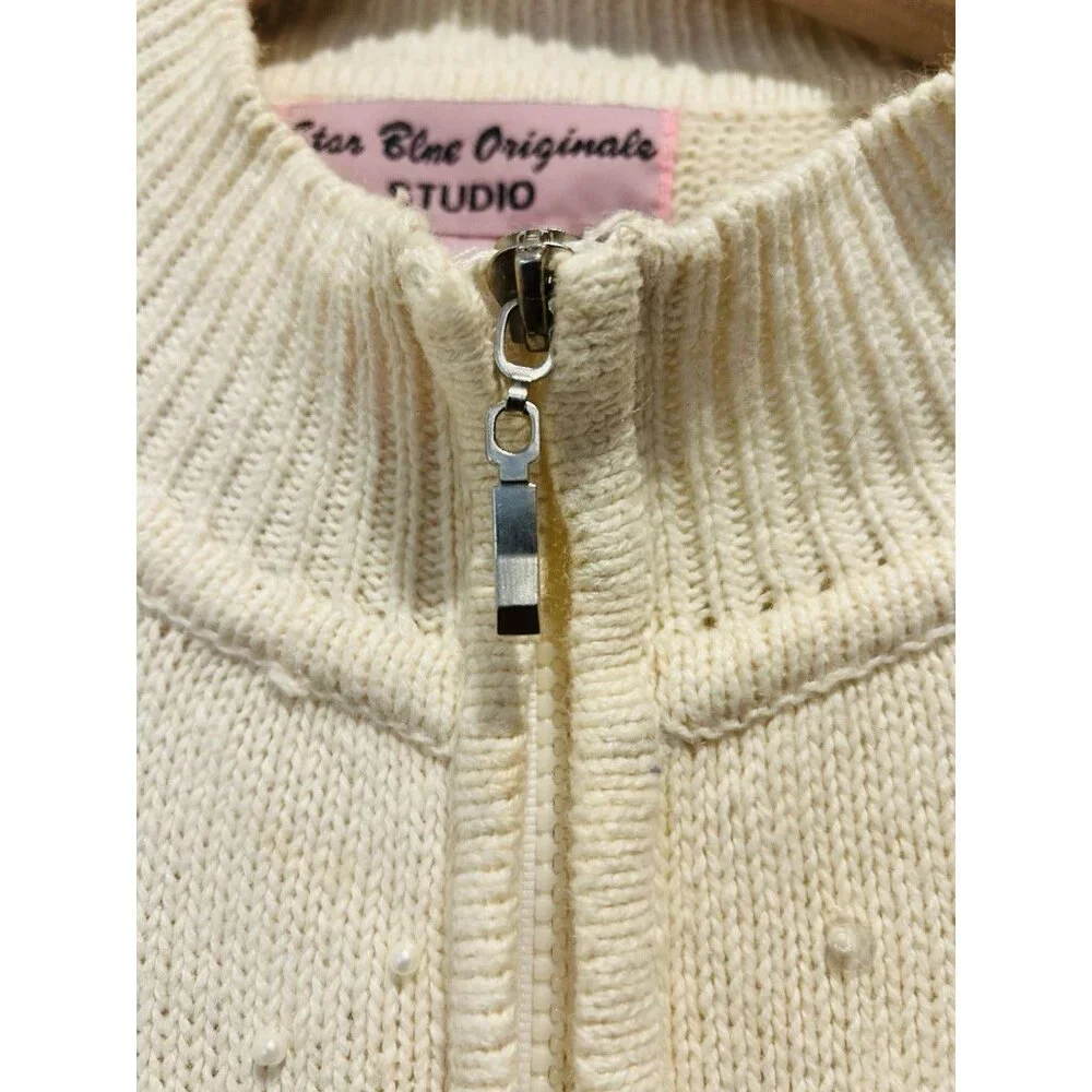 Vintage Cardinal Sweater Extra Large Beaded Sequin‎ Pearl Holiday Zipper Closure - Picture 5 of 15